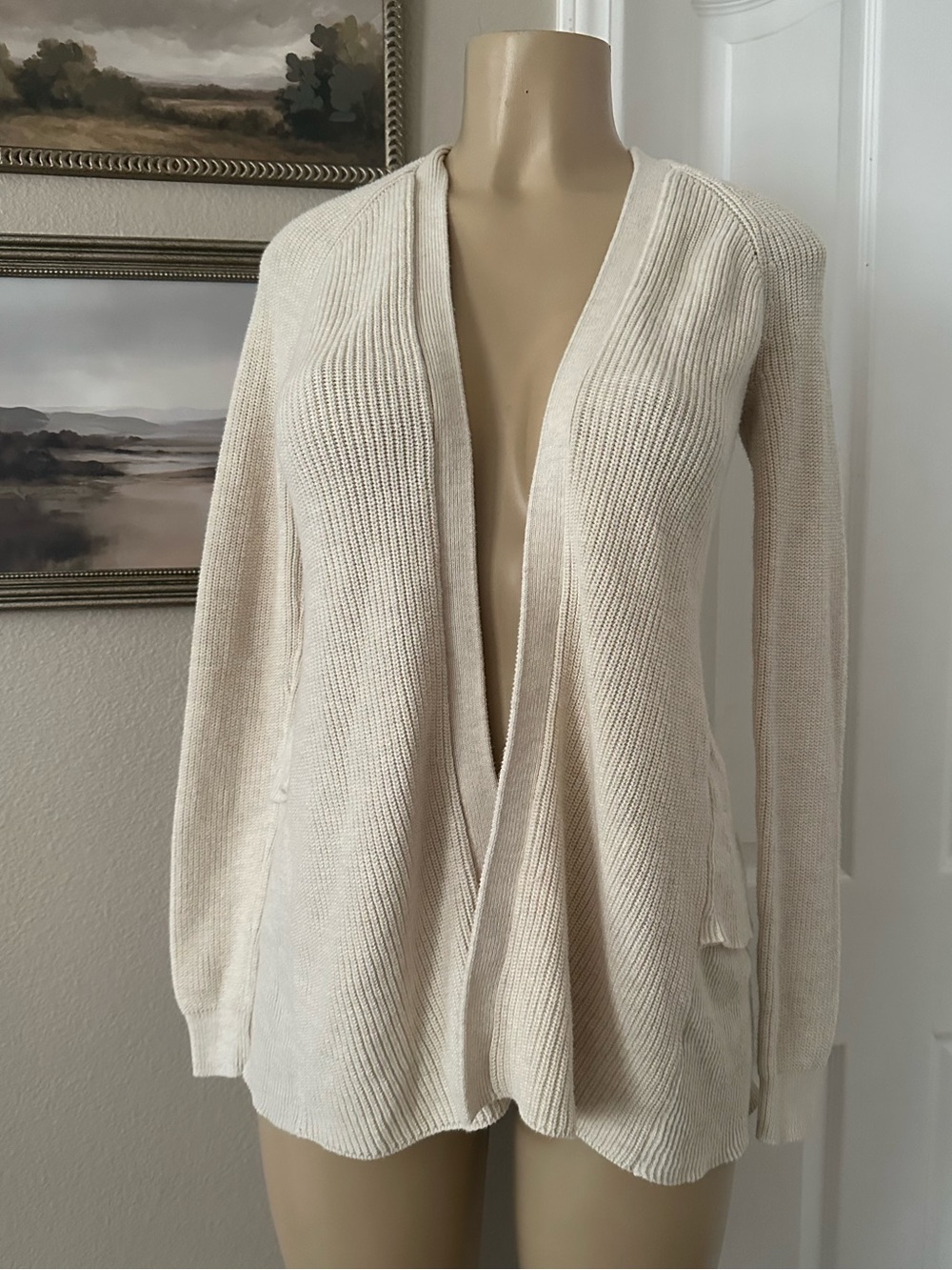 Chelsea28 Cream Open-Front Ribbed Cardigan